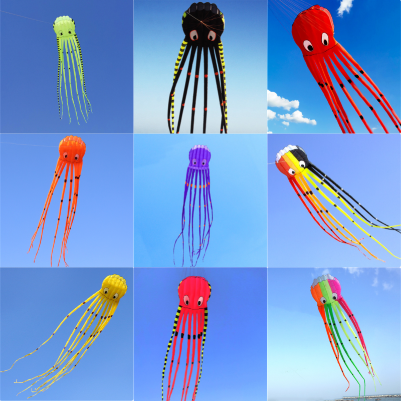 Free Shipping 13color Big Octopus Kite 8m Large Single Line Soft Inflatable Kite 30D Ripstop Polyester Fabric with Bag