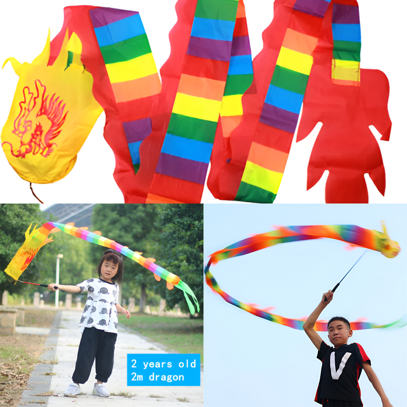 Fitness Colorful Streamer Dragon Children Adult Dragon Dance Performance Ribbon Outdoor Sports Fun Toys Games Group Activities
