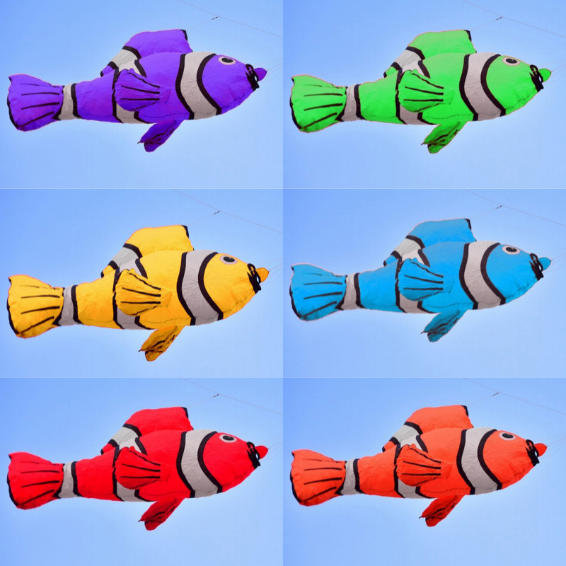 Free Shipping 7color 2.45m~3m Fish Kite Line Laundry Pendant Soft Inflatable Show Kite for Kite Festival 30D Ripstop Nylon Fabric with Bag