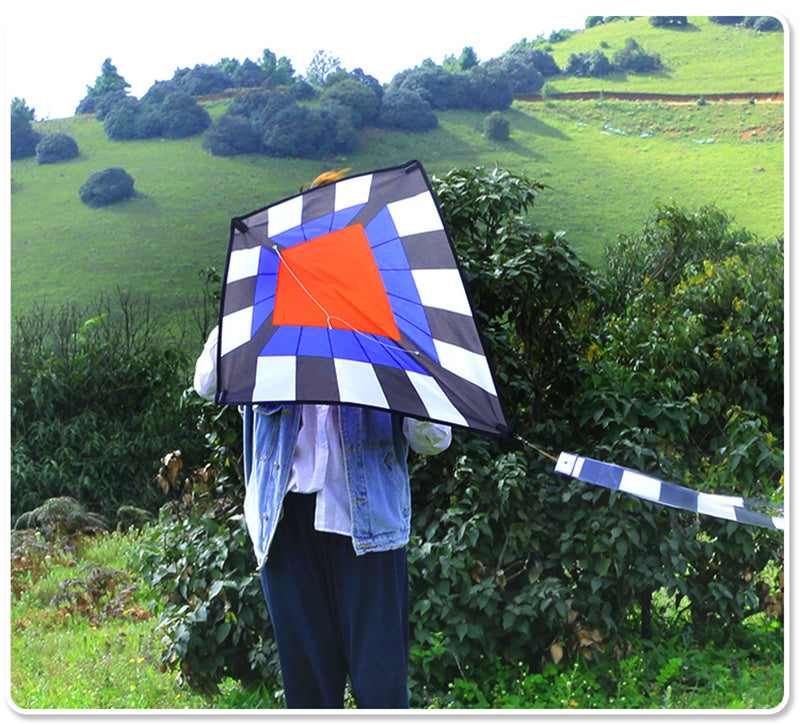 Free shipping 2023 new Weifang diamond-shaped kite children cartoon colorful gingham kite adult large personalized long-tailed kite line