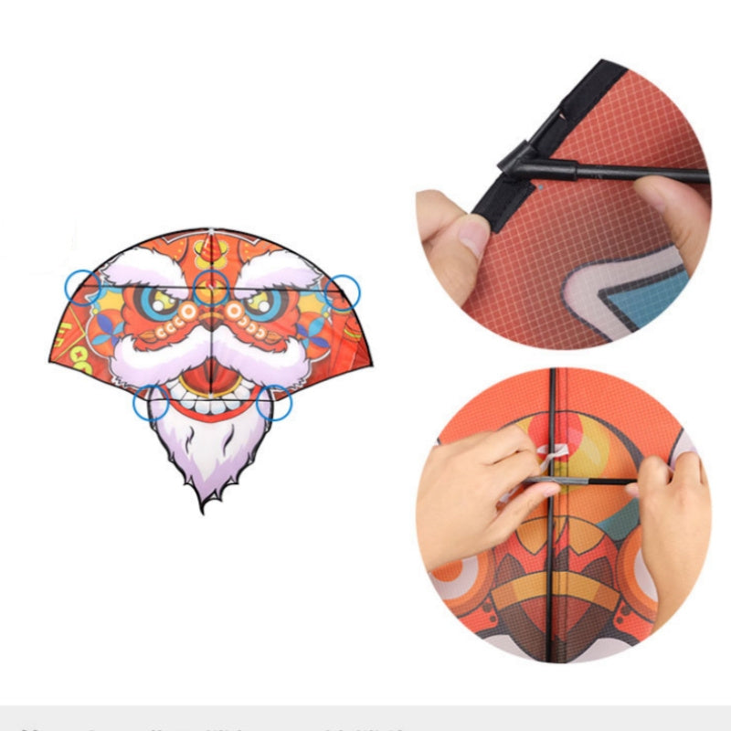 Free shipping 2023 new Weifang fan-shaped lion dance size kite children breeze easy to fly handheld line roulette adult special