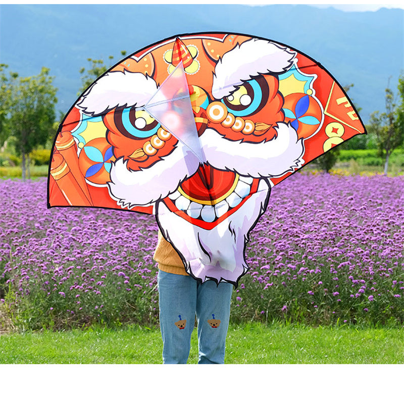 Free shipping 2023 new Weifang fan-shaped lion dance size kite children breeze easy to fly handheld line roulette adult special