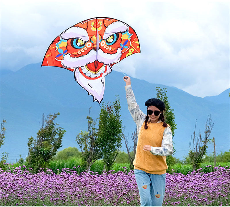 Free shipping 2023 new Weifang fan-shaped lion dance size kite children breeze easy to fly handheld line roulette adult special
