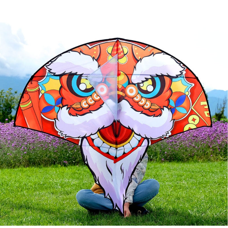 Free shipping 2023 new Weifang fan-shaped lion dance size kite children breeze easy to fly handheld line roulette adult special