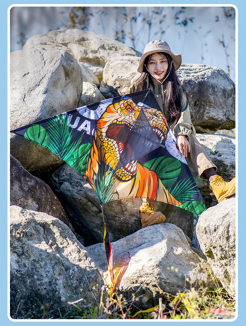 Free shipping 2023 new Weifang net red Tyrannosaurus Rex velociraptor size kite children breeze easy to fly handheld roulette adult special