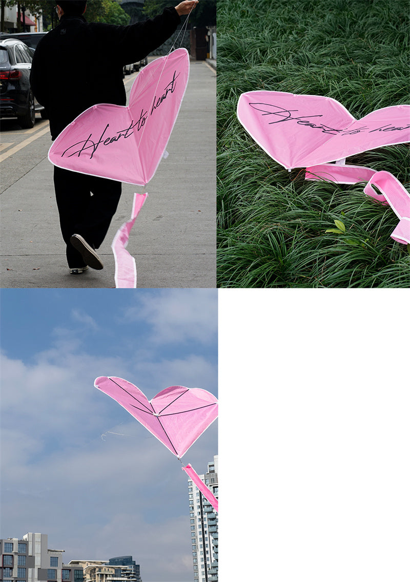 Free shipping URFF DECO pink heart kite love beginner easy to fly high color long tail outdoor couple children camping
