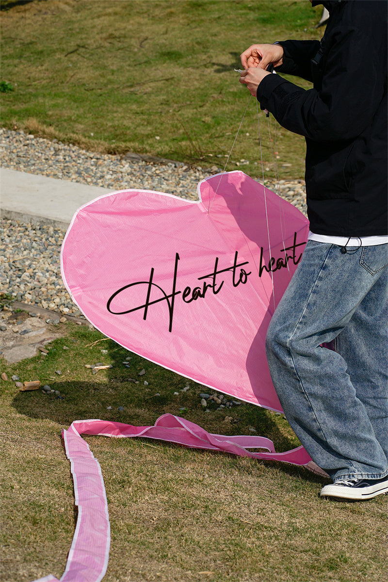 Free shipping URFF DECO pink heart kite love beginner easy to fly high color long tail outdoor couple children camping