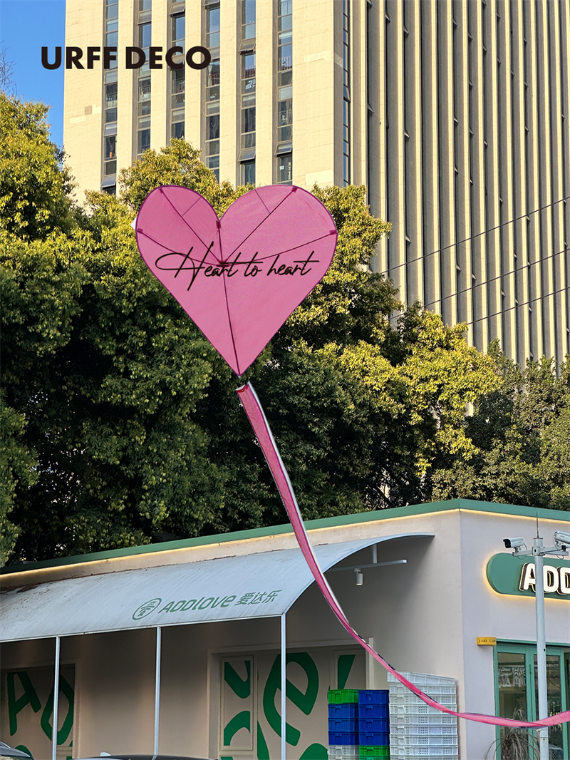 Free shipping URFF DECO pink heart kite love beginner easy to fly high color long tail outdoor couple children camping