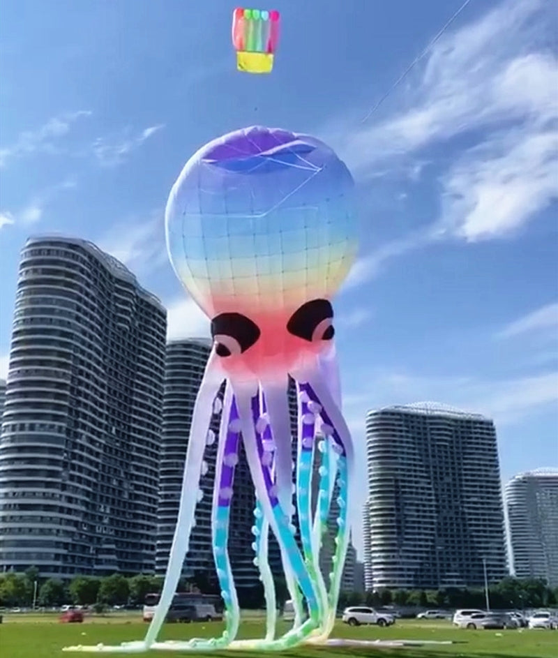 Free Shipping 12m Rainbow Octopus kites inflatable toys parachute windsurf colorful flying kites large outdoor games Kite string