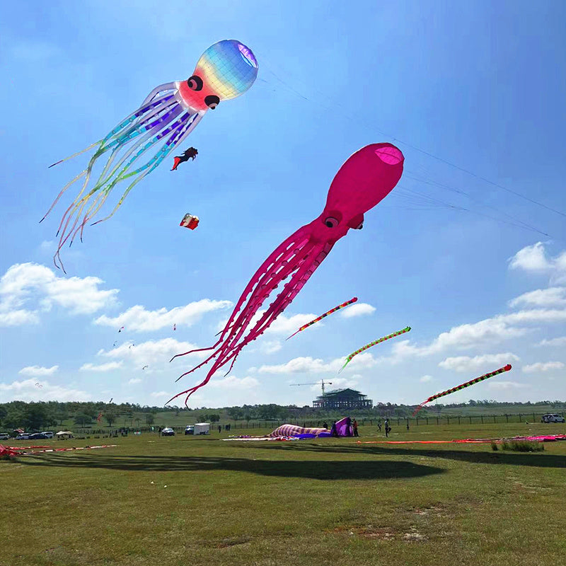 Free Shipping 12m Rainbow Octopus kites inflatable toys parachute windsurf colorful flying kites large outdoor games Kite string