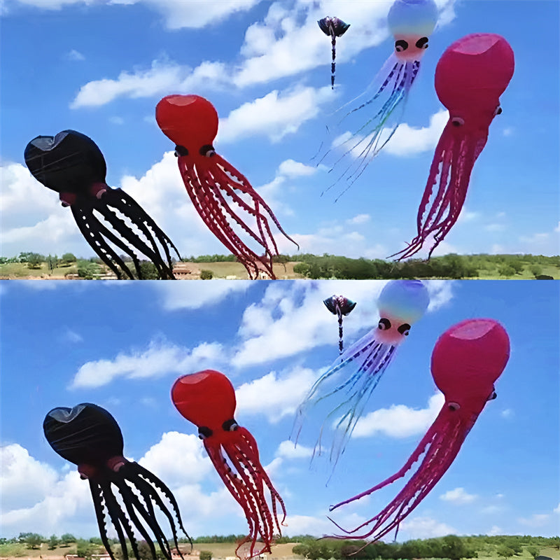 Free Shipping 12m Rainbow Octopus kites inflatable toys parachute windsurf colorful flying kites large outdoor games Kite string