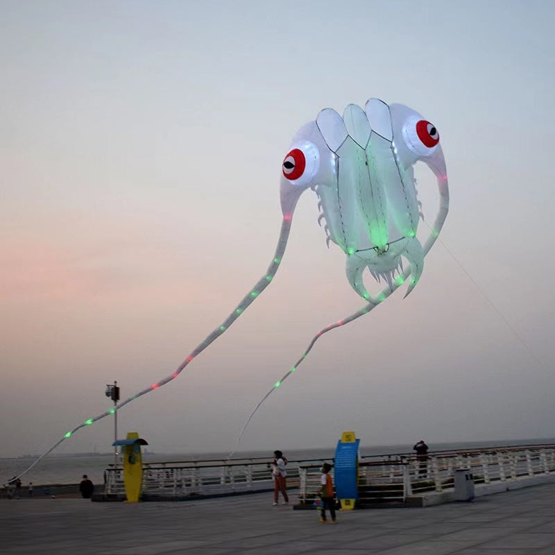 free shipping 20m led octopus kites flying trilobites kite for adults kite string line windsurfing led fish kites with battery