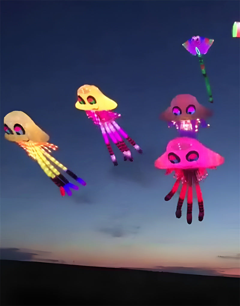 free shipping 20m led octopus kites flying trilobites kite for adults kite string line windsurfing led fish kites with battery
