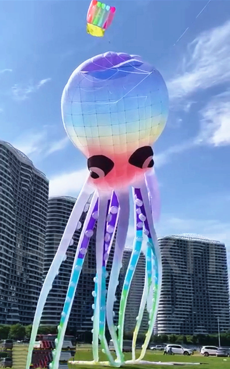 Free Shipping 12m Rainbow Octopus kites inflatable toys parachute windsurf colorful flying kites large outdoor games Kite string