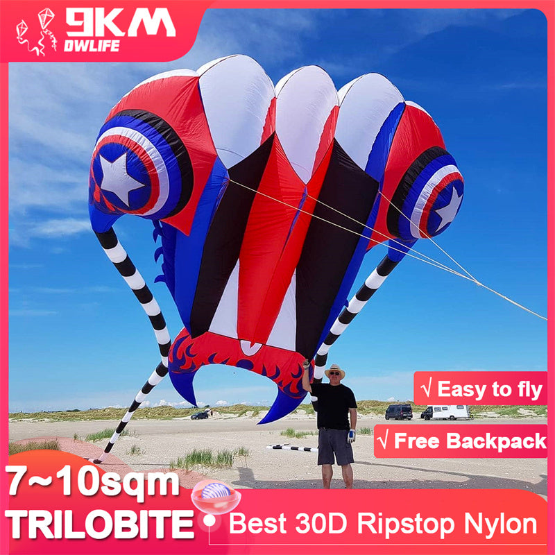Free Shipping 7㎡~16㎡ Trilobite Kite Large Single Line Parafoil Kite Line Laundry Soft Inflatable Kite 30D Ripstop Nylon with Bag