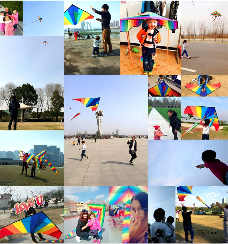 free shipping 180cm rainbow kite flying toys outdoor fun large delta kites windsocks kite string reel for adults kites factory