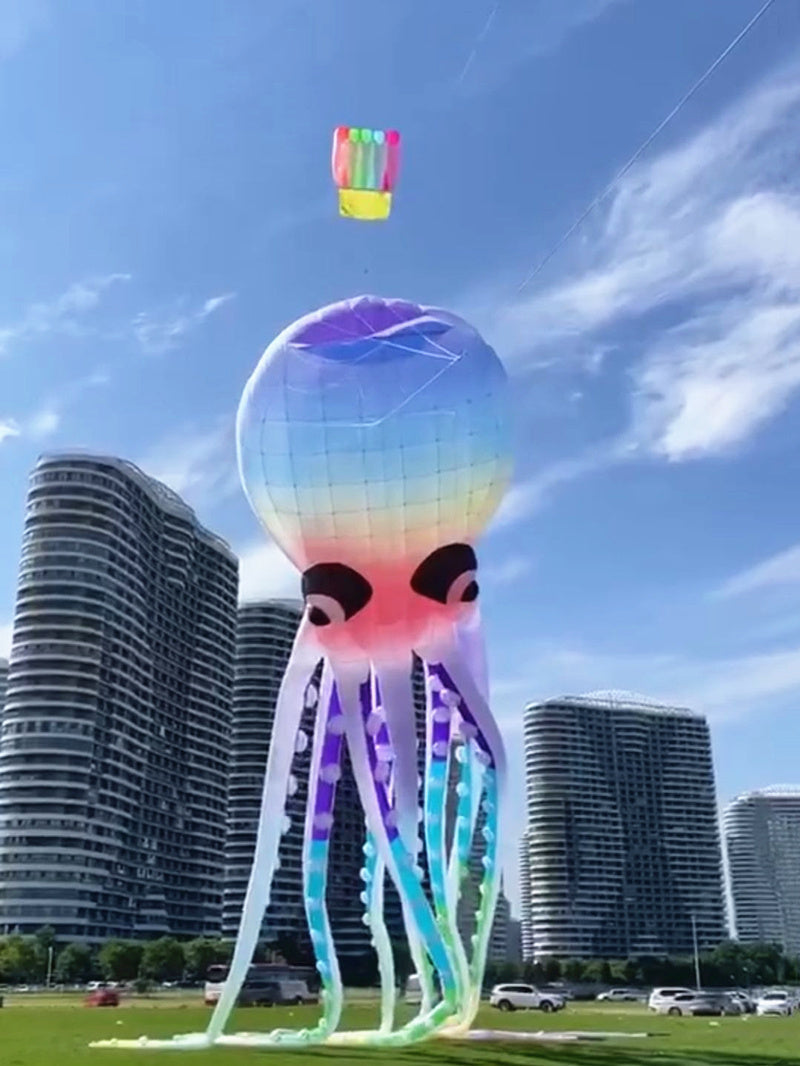 Free Shipping 12m Rainbow Octopus kites inflatable toys parachute windsurf colorful flying kites large outdoor games Kite string