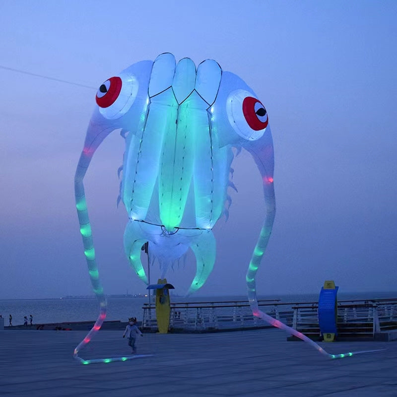 free shipping 20m led octopus kites flying trilobites kite for adults kite string line windsurfing led fish kites with battery