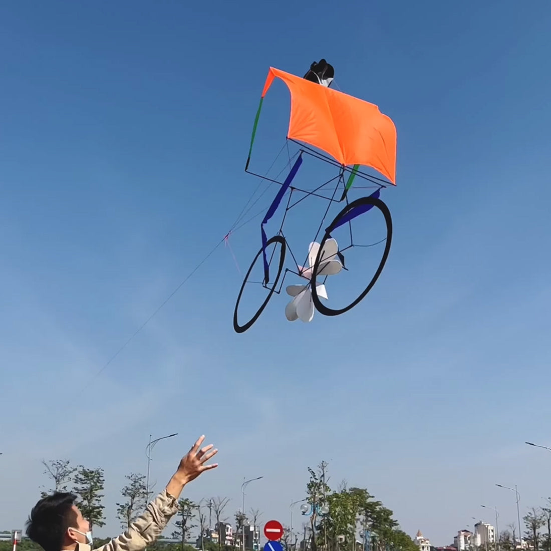 Free Shipping Dynamic Bicycle Kite 1.2m*1.5m Line Laundry Single Line Show Kite for Kite Festival 30D Ripstop Nylon with Bag