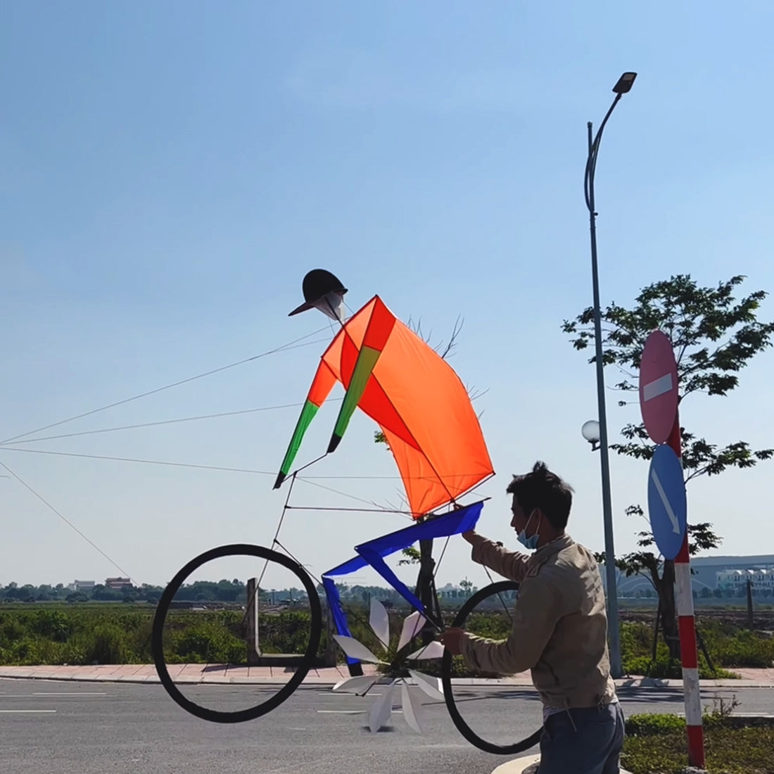 Free Shipping Dynamic Bicycle Kite 1.2m*1.5m Line Laundry Single Line Show Kite for Kite Festival 30D Ripstop Nylon with Bag