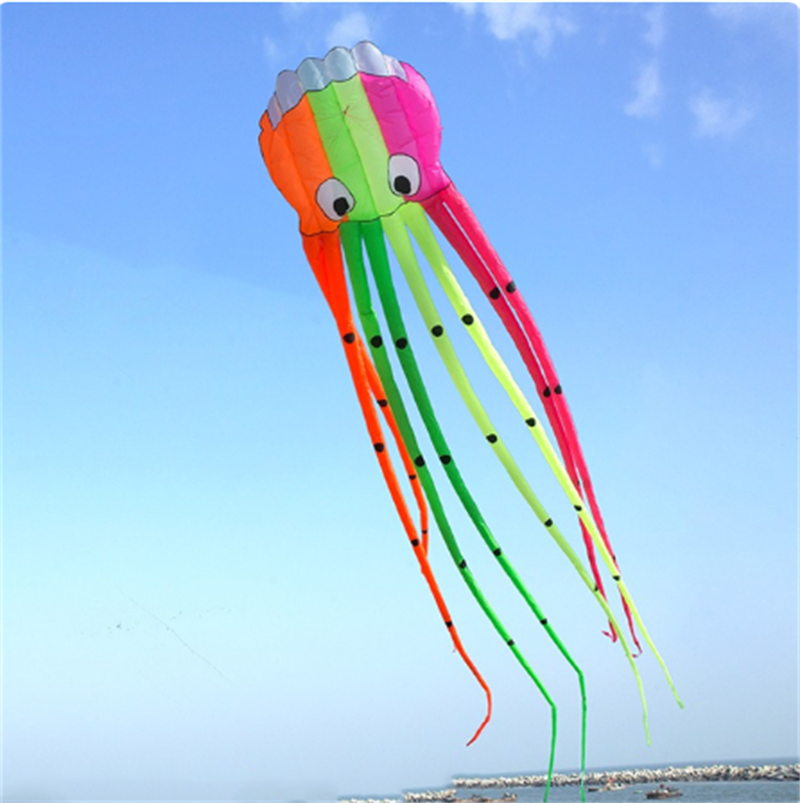 Free Shipping 13color Big Octopus Kite 8m Large Single Line Soft Inflatable Kite 30D Ripstop Polyester Fabric with Bag